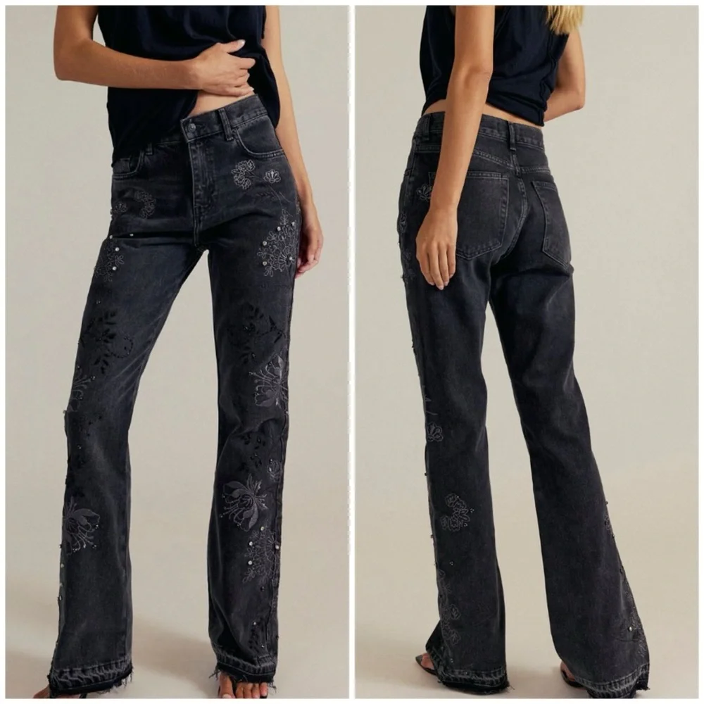 NWT Free People We The Free Irie Embroidered and Studded Jeans Phantom - 28 *IR*